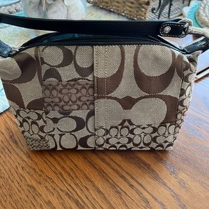 Coach Signature Patchwork Clutch Wristlet in Brown and Cream